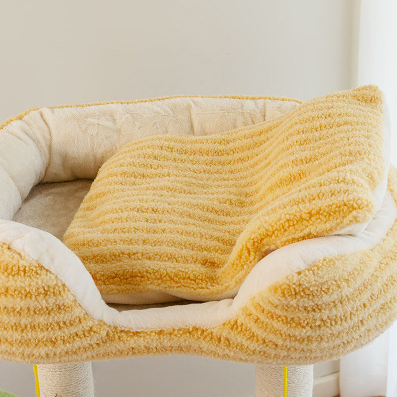 Contemporary Creative Square Particleboard Polyester Fiber Hemp Rope Paper Tube Cat Tree 3-Tier For Living Room Cuvalon