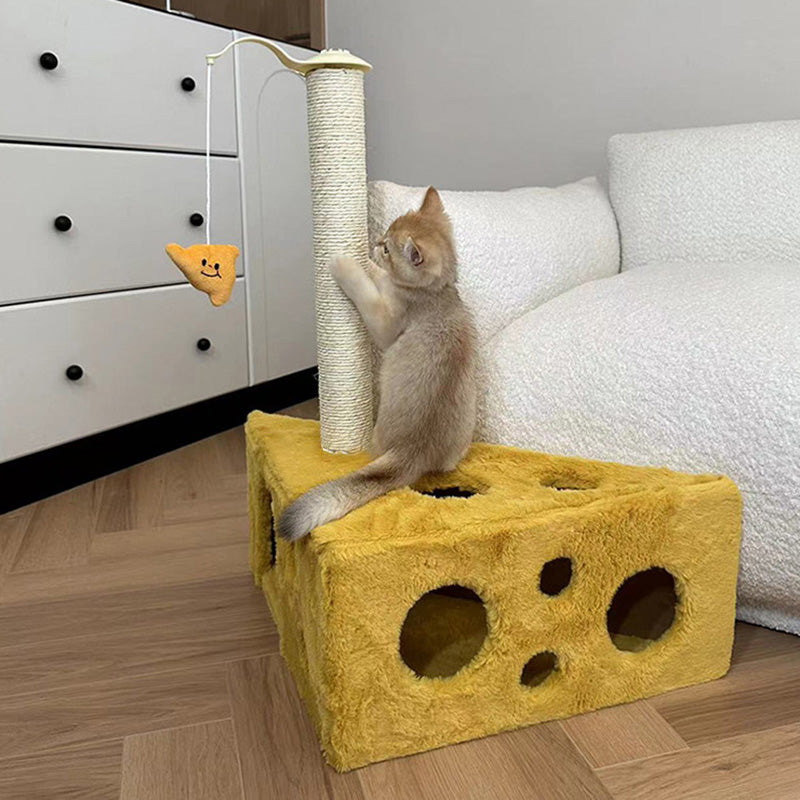 Contemporary Creative Triangle Particleboard Velvet Fabric Sisal Cheese Cat Tree Cat Bed For Bedroom Cuvalon