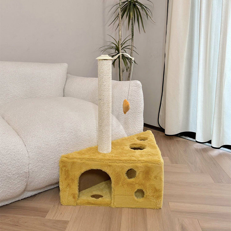 Contemporary Creative Triangle Particleboard Velvet Fabric Sisal Cheese Cat Tree Cat Bed For Bedroom Cuvalon