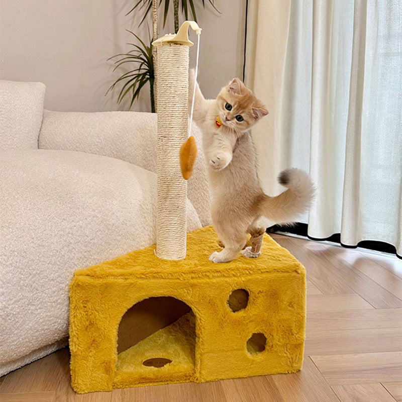 Contemporary Creative Triangle Particleboard Velvet Fabric Sisal Cheese Cat Tree Cat Bed For Bedroom Cuvalon