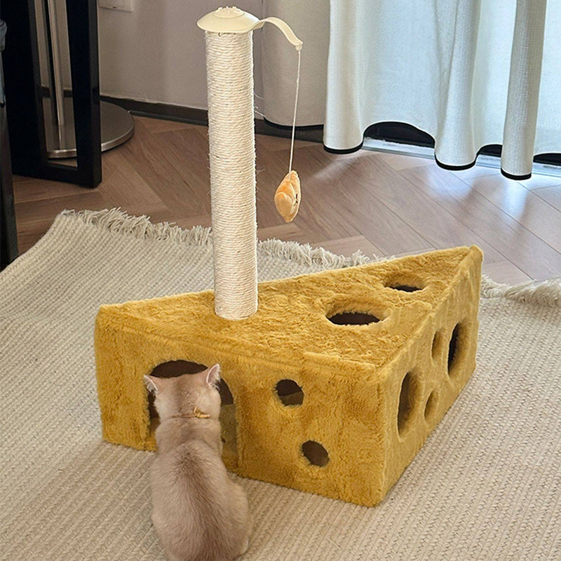 Contemporary Creative Triangle Particleboard Velvet Fabric Sisal Cheese Cat Tree Cat Bed For Bedroom Cuvalon