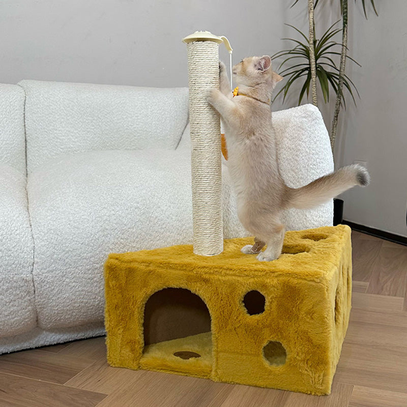 Contemporary Creative Triangle Particleboard Velvet Fabric Sisal Cheese Cat Tree Cat Bed For Bedroom Cuvalon