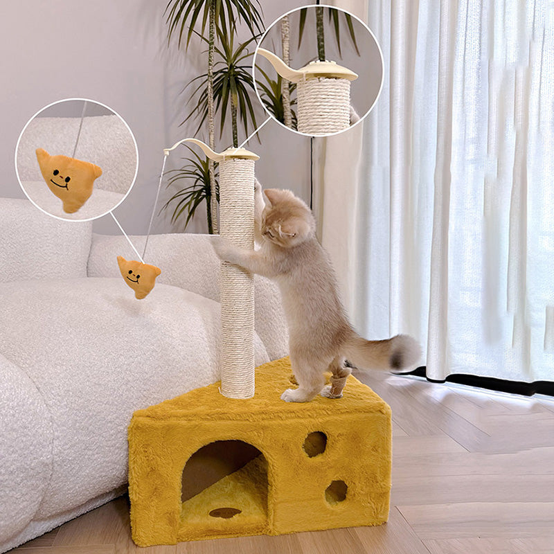 Contemporary Creative Triangle Particleboard Velvet Fabric Sisal Cheese Cat Tree Cat Bed For Bedroom Cuvalon