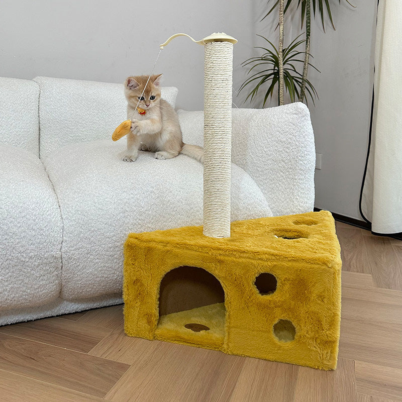 Contemporary Creative Triangle Particleboard Velvet Fabric Sisal Cheese Cat Tree Cat Bed For Bedroom Cuvalon