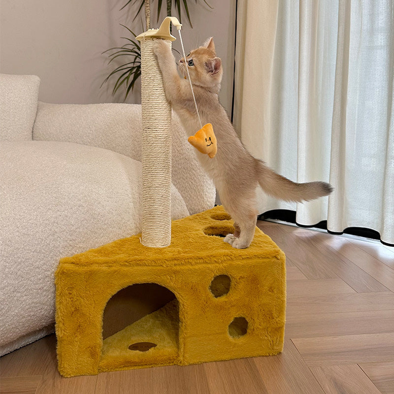 Contemporary Creative Triangle Particleboard Velvet Fabric Sisal Cheese Cat Tree Cat Bed For Bedroom Cuvalon