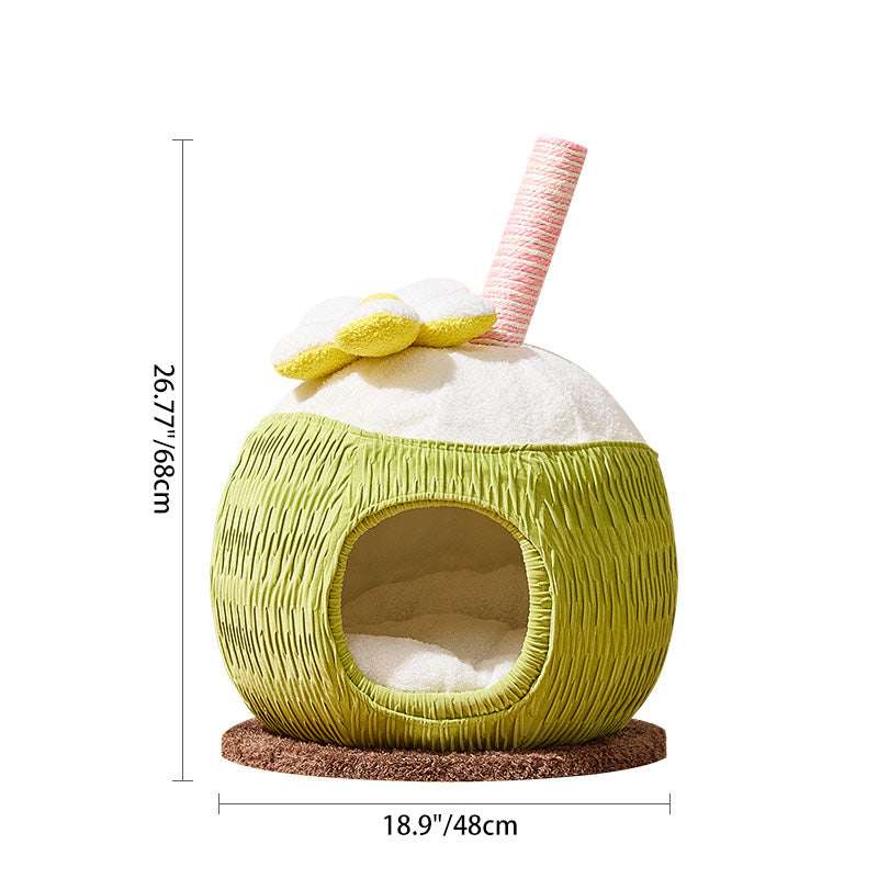Contemporary Creative Round Natural Fruitwood Particleboard Velvet Fabric Sisal Coconut Cat Tree 5-Tier For Living Room Cuvalon