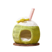 Contemporary Creative Round Natural Fruitwood Particleboard Velvet Fabric Sisal Coconut Cat Tree 5-Tier For Living Room Cuvalon