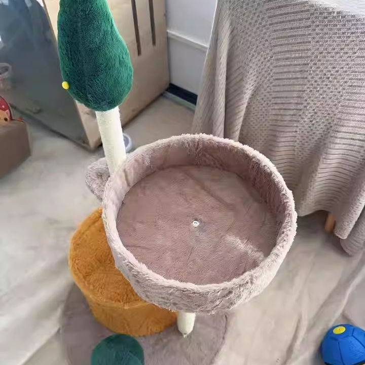 Contemporary Creative Round Medium-Density Fiberboard Sisal Velvet Fabric Cat Tree 3-Tier For Living Room Cuvalon