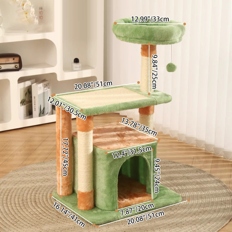Contemporary Creative Square Particleboard Medium-Density Fiberboard Velvet Fabric Sisal Cat Tree 3-Tier For Living Room Cuvalon