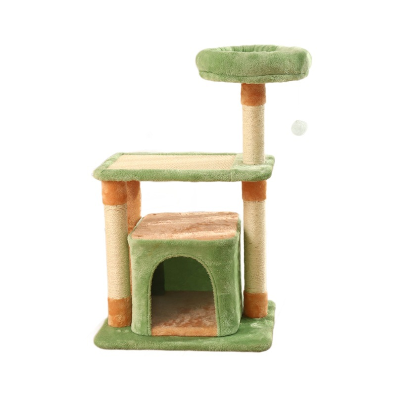 Contemporary Creative Square Particleboard Medium-Density Fiberboard Velvet Fabric Sisal Cat Tree 3-Tier For Living Room Cuvalon
