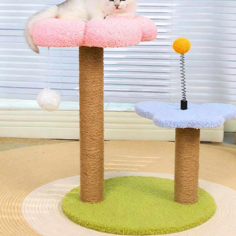 Contemporary Creative Round Medium-Density Fiberboard Velvet Fabric Sisal Butterfly Cat Tree 2/3-Tier For Living Room Cuvalon