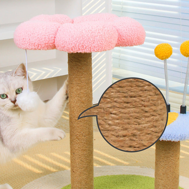 Contemporary Creative Round Medium-Density Fiberboard Velvet Fabric Sisal Butterfly Cat Tree 2/3-Tier For Living Room Cuvalon