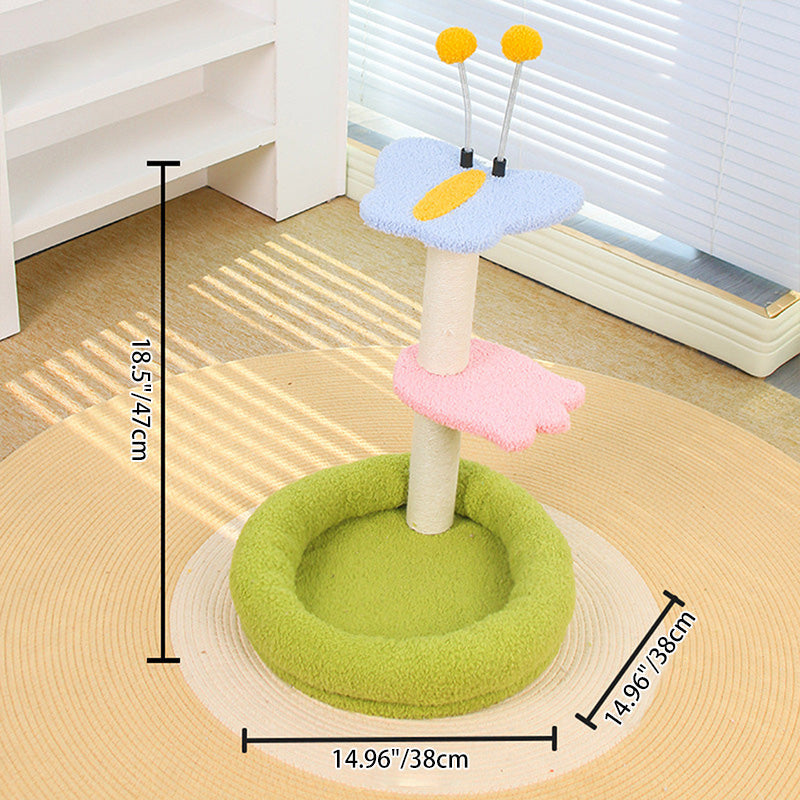 Contemporary Creative Round Medium-Density Fiberboard Velvet Fabric Sisal Butterfly Cat Tree 2/3-Tier For Living Room Cuvalon