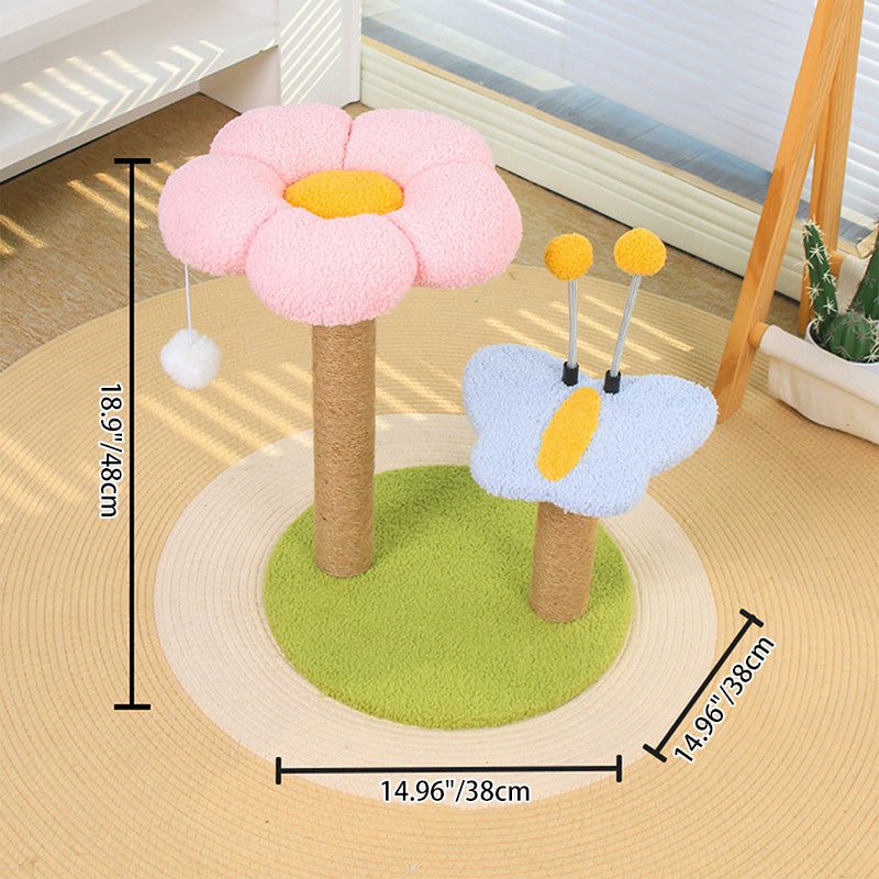 Contemporary Creative Round Medium-Density Fiberboard Velvet Fabric Sisal Butterfly Cat Tree 2/3-Tier For Living Room Cuvalon