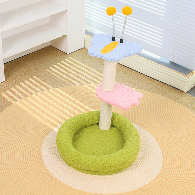 Contemporary Creative Round Medium-Density Fiberboard Velvet Fabric Sisal Butterfly Cat Tree 2/3-Tier For Living Room Cuvalon