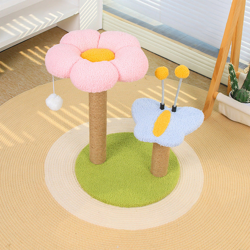 Contemporary Creative Round Medium-Density Fiberboard Velvet Fabric Sisal Butterfly Cat Tree 2/3-Tier For Living Room Cuvalon