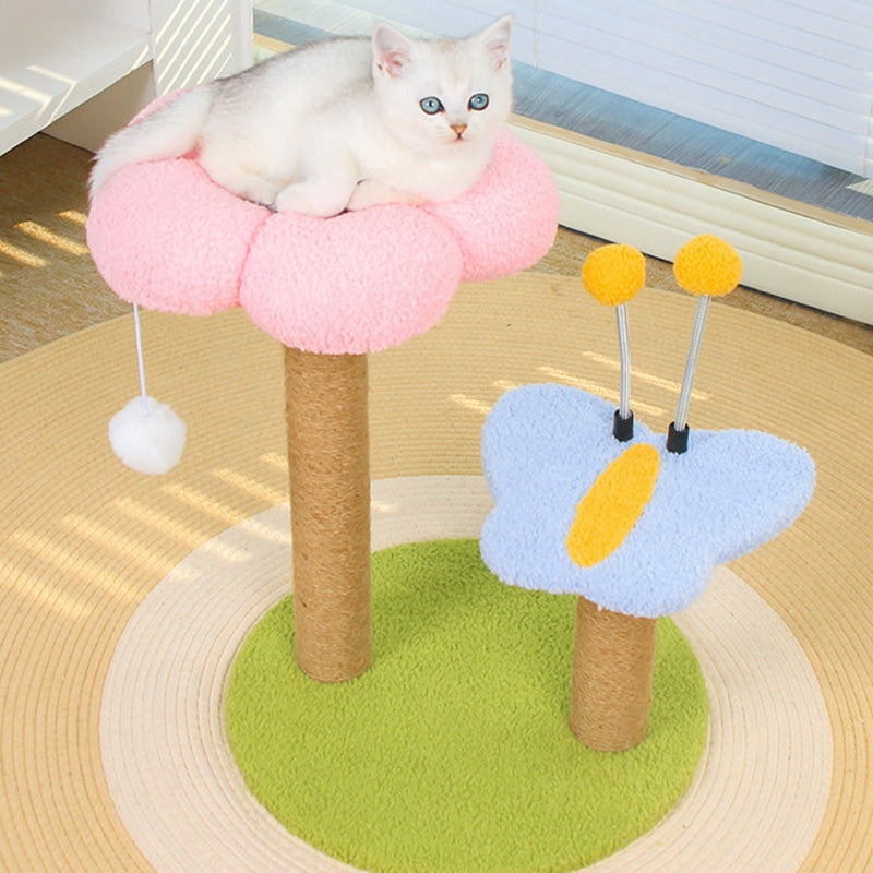 Contemporary Creative Round Medium-Density Fiberboard Velvet Fabric Sisal Butterfly Cat Tree 2/3-Tier For Living Room Cuvalon