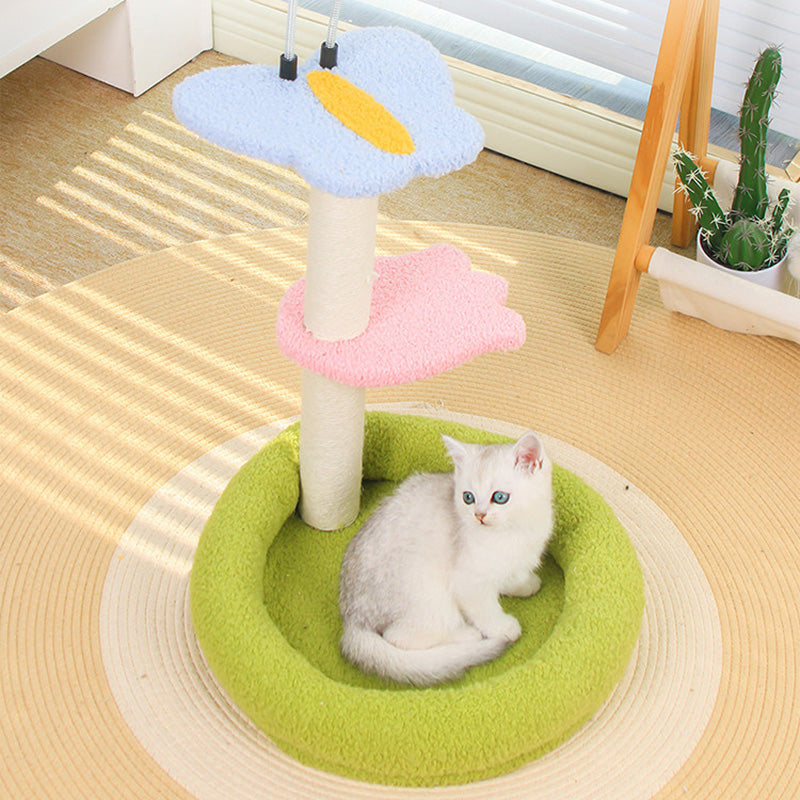 Contemporary Creative Round Medium-Density Fiberboard Velvet Fabric Sisal Butterfly Cat Tree 2/3-Tier For Living Room Cuvalon