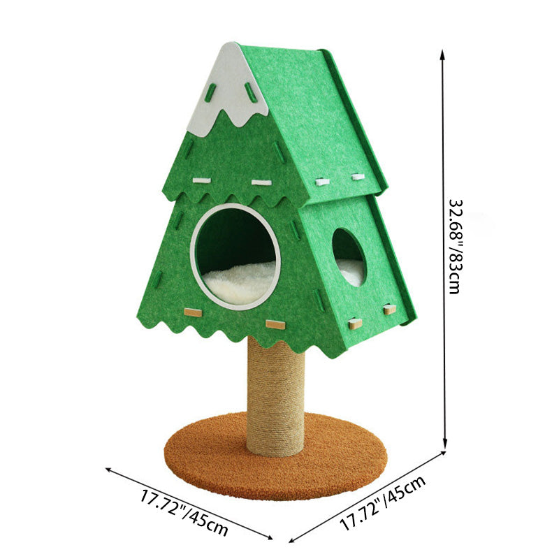 Contemporary Creative Triangle Medium-Density Fiberboard Felt Hemp Rope Christmas Cat Tree 3-Tier For Living Room Cuvalon
