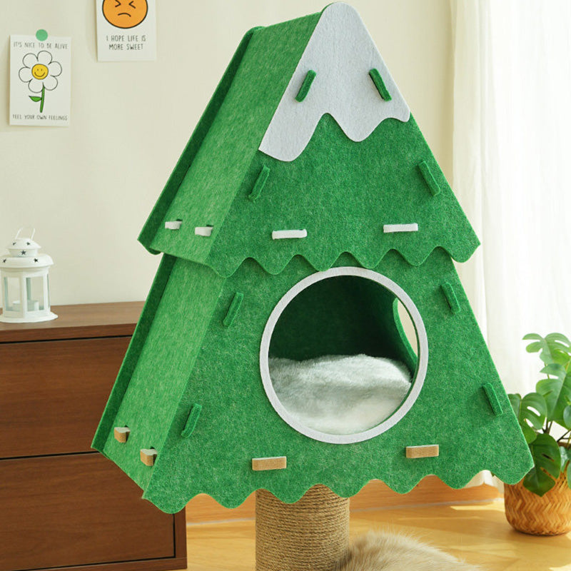 Contemporary Creative Triangle Medium-Density Fiberboard Felt Hemp Rope Christmas Cat Tree 3-Tier For Living Room Cuvalon