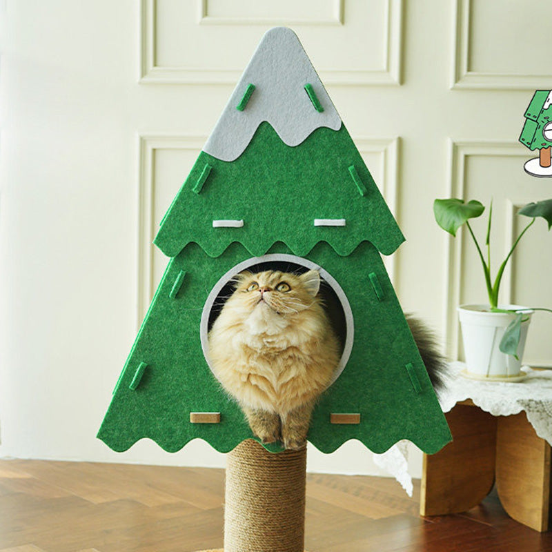 Contemporary Creative Triangle Medium-Density Fiberboard Felt Hemp Rope Christmas Cat Tree 3-Tier For Living Room Cuvalon