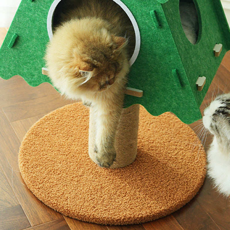 Contemporary Creative Triangle Medium-Density Fiberboard Felt Hemp Rope Christmas Cat Tree 3-Tier For Living Room Cuvalon
