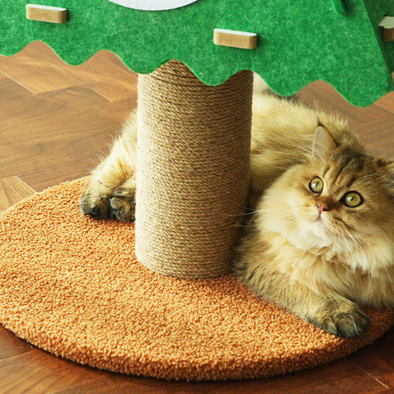 Contemporary Creative Triangle Medium-Density Fiberboard Felt Hemp Rope Christmas Cat Tree 3-Tier For Living Room Cuvalon