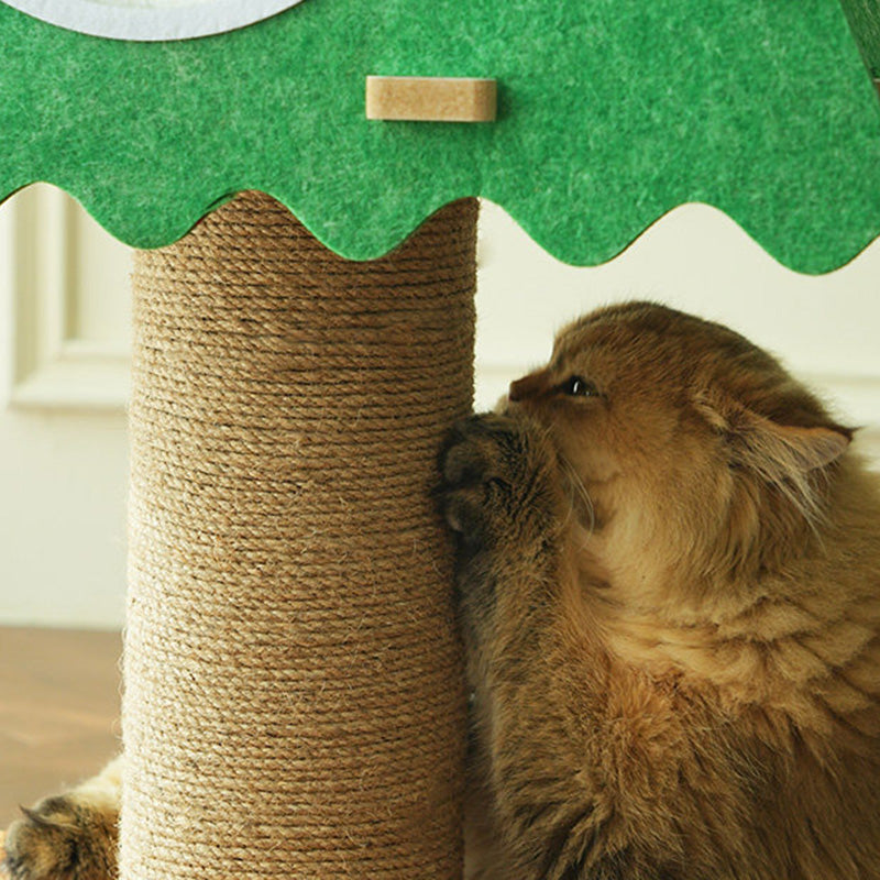 Contemporary Creative Triangle Medium-Density Fiberboard Felt Hemp Rope Christmas Cat Tree 3-Tier For Living Room Cuvalon