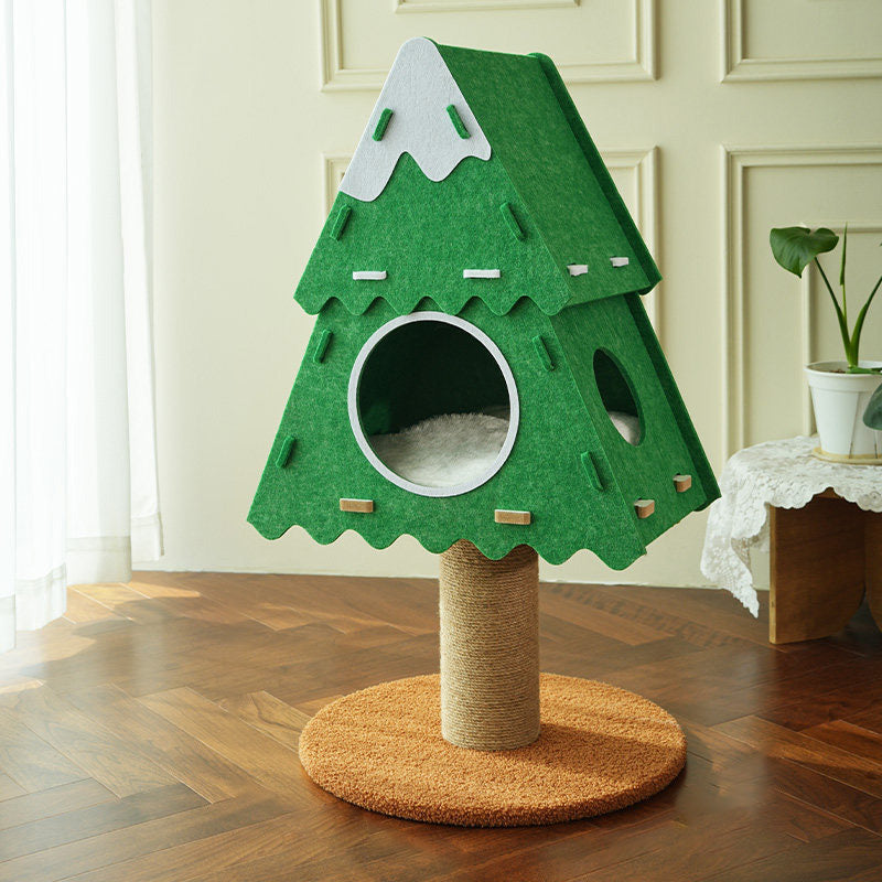 Contemporary Creative Triangle Medium-Density Fiberboard Felt Hemp Rope Christmas Cat Tree 3-Tier For Living Room Cuvalon