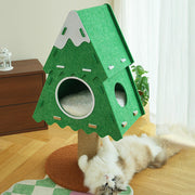 Contemporary Creative Triangle Medium-Density Fiberboard Felt Hemp Rope Christmas Cat Tree 3-Tier For Living Room Cuvalon