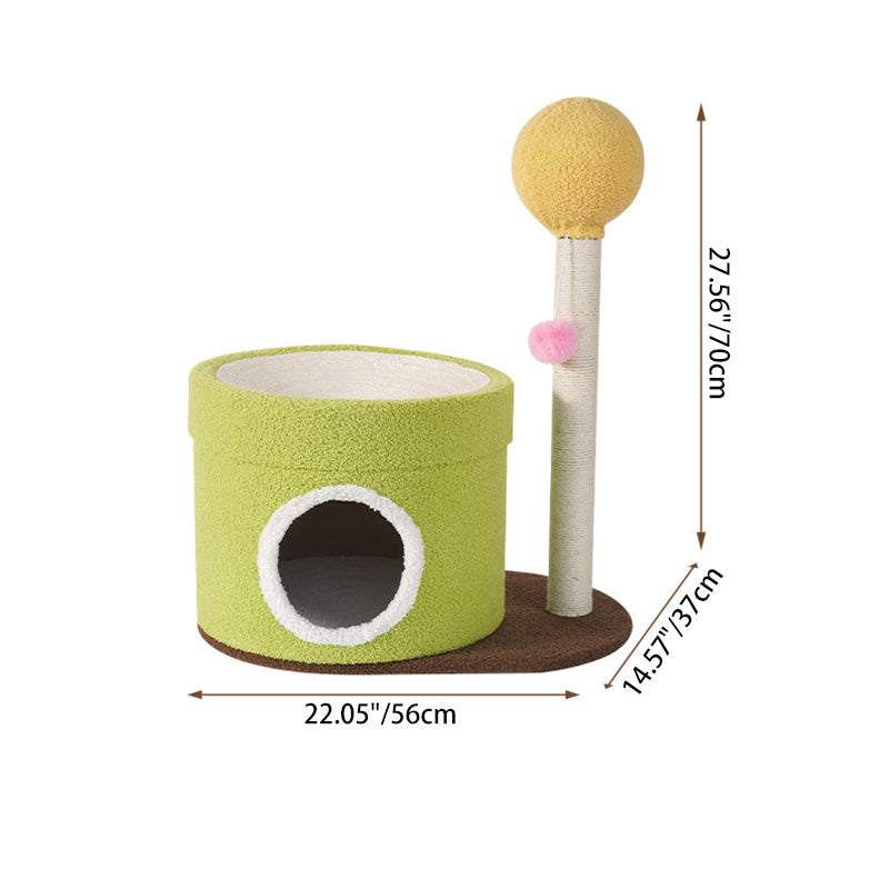Contemporary Creative Round Medium-Density Fiberboard Paper Tube Velvet Fabric Hemp Rope Cat Tree 2-Tier For Living Room Cuvalon