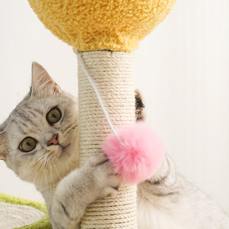Contemporary Creative Round Medium-Density Fiberboard Paper Tube Velvet Fabric Hemp Rope Cat Tree 2-Tier For Living Room Cuvalon