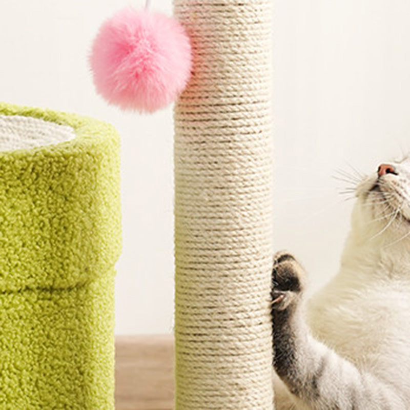 Contemporary Creative Round Medium-Density Fiberboard Paper Tube Velvet Fabric Hemp Rope Cat Tree 2-Tier For Living Room Cuvalon