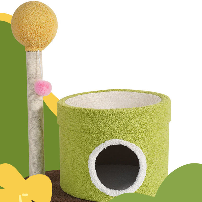 Contemporary Creative Round Medium-Density Fiberboard Paper Tube Velvet Fabric Hemp Rope Cat Tree 2-Tier For Living Room Cuvalon