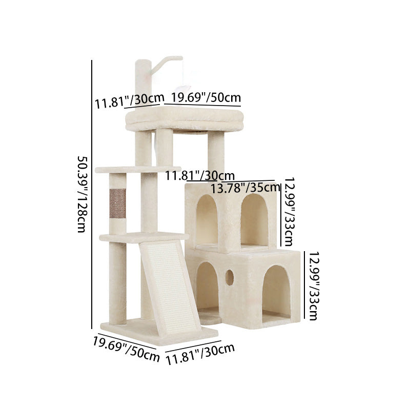Contemporary Scandinavian Square Particleboard Velvet Fabric Hemp Rope Cat Tree 4-Tier For Living Room Cuvalon