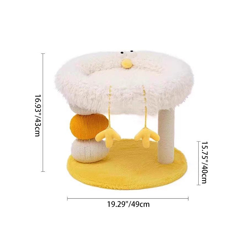 Contemporary Creative Round Particleboard Velvet Fabric Hemp Rope Cat Tree 2-Tier For Living Room Cuvalon
