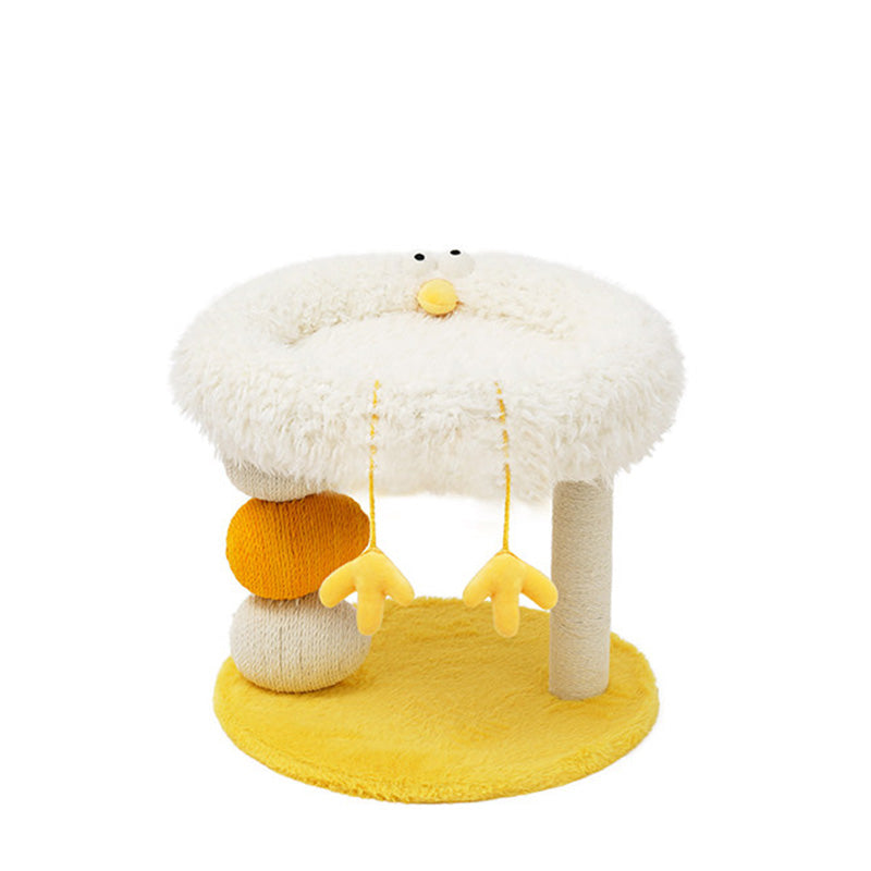 Contemporary Creative Round Particleboard Velvet Fabric Hemp Rope Cat Tree 2-Tier For Living Room Cuvalon