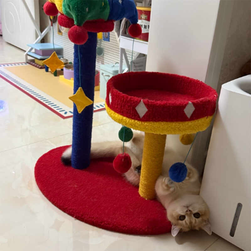 Contemporary Creative Round Particleboard Velvet Fabric Sisal Circus Cat Tree For Living Room Cuvalon