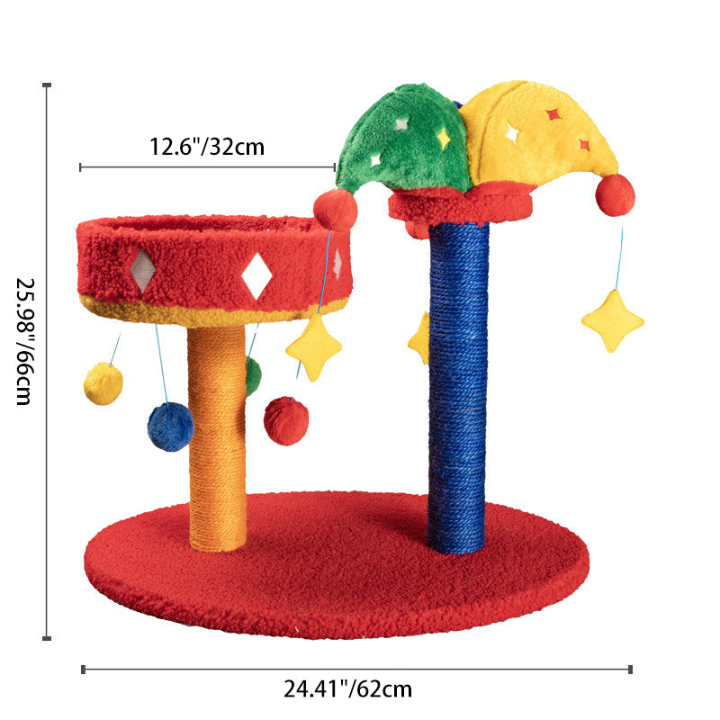 Contemporary Creative Round Particleboard Velvet Fabric Sisal Circus Cat Tree For Living Room Cuvalon