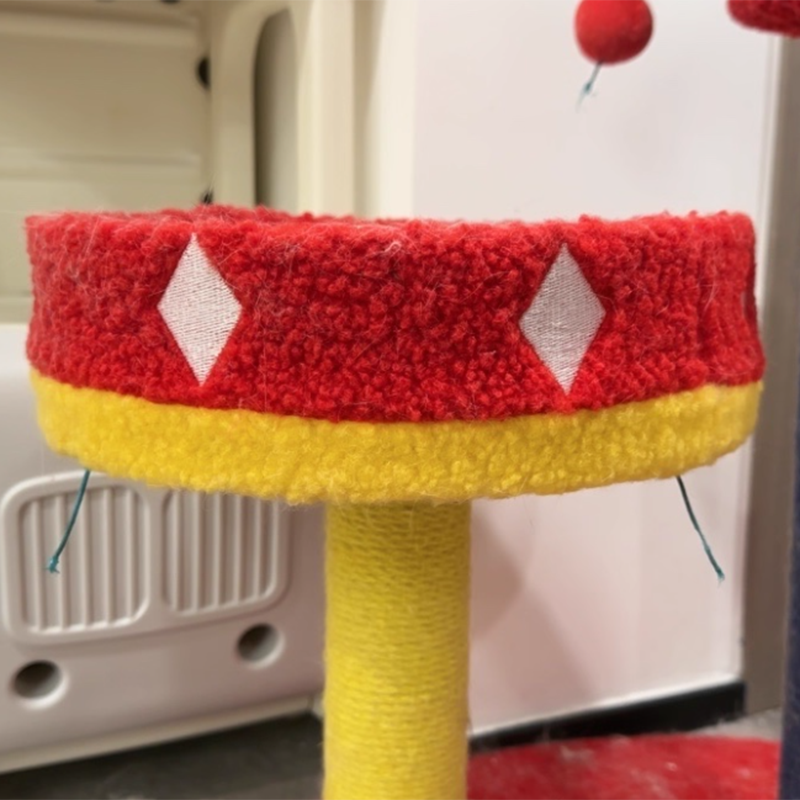 Contemporary Creative Round Particleboard Velvet Fabric Sisal Circus Cat Tree For Living Room Cuvalon