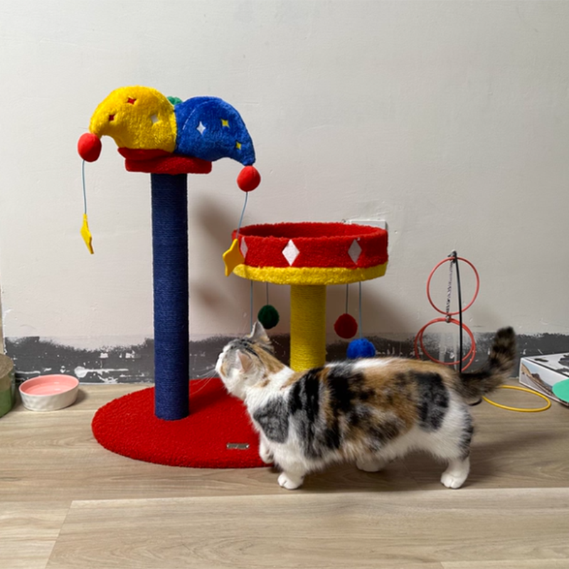 Contemporary Creative Round Particleboard Velvet Fabric Sisal Circus Cat Tree For Living Room Cuvalon