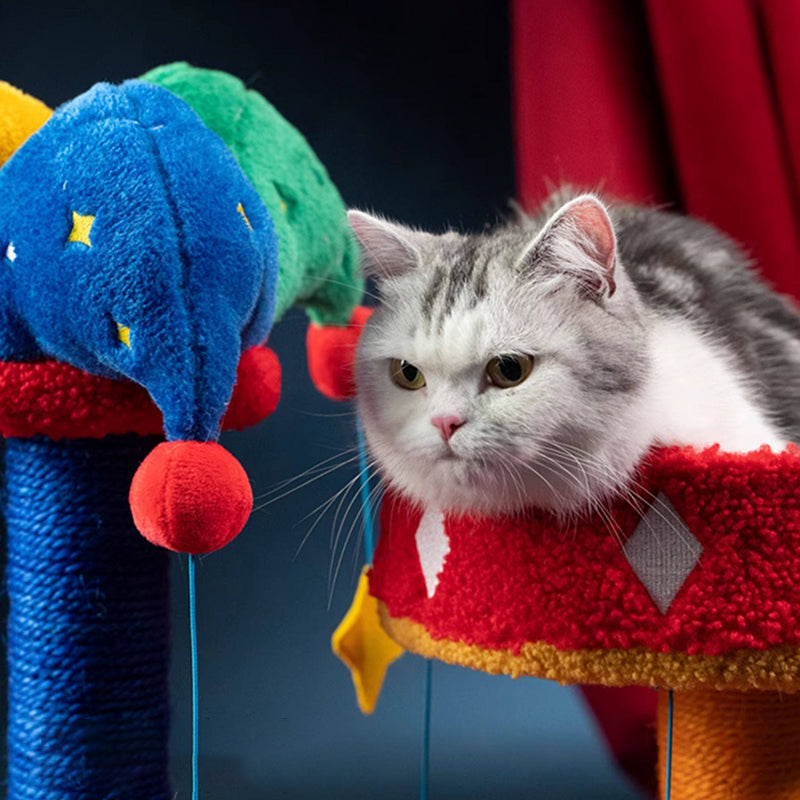 Contemporary Creative Round Particleboard Velvet Fabric Sisal Circus Cat Tree For Living Room Cuvalon