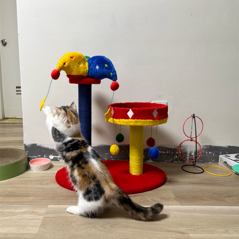Contemporary Creative Round Particleboard Velvet Fabric Sisal Circus Cat Tree For Living Room Cuvalon