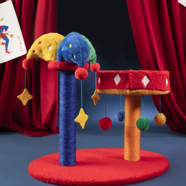 Contemporary Creative Round Particleboard Velvet Fabric Sisal Circus Cat Tree For Living Room Cuvalon