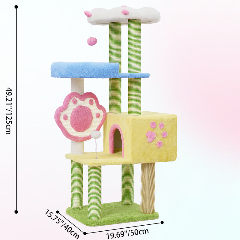 Contemporary Creative Rectangular Particleboard Velvet Fabric Sisal Multi-Functional Cat Tree For Living Room Cuvalon