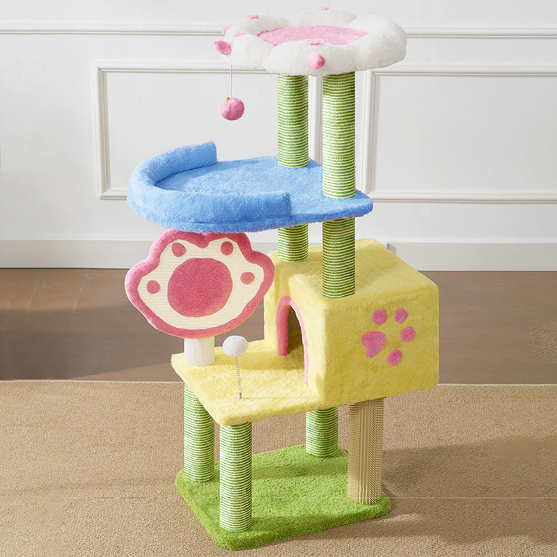 Contemporary Creative Rectangular Particleboard Velvet Fabric Sisal Multi-Functional Cat Tree For Living Room Cuvalon