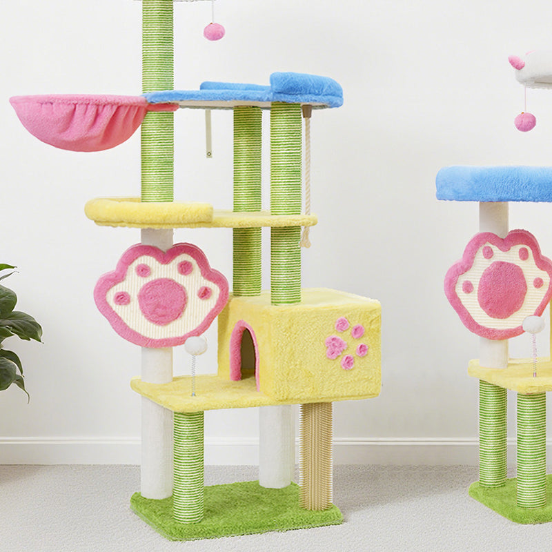 Contemporary Creative Rectangular Particleboard Velvet Fabric Sisal Multi-Functional Cat Tree For Living Room Cuvalon