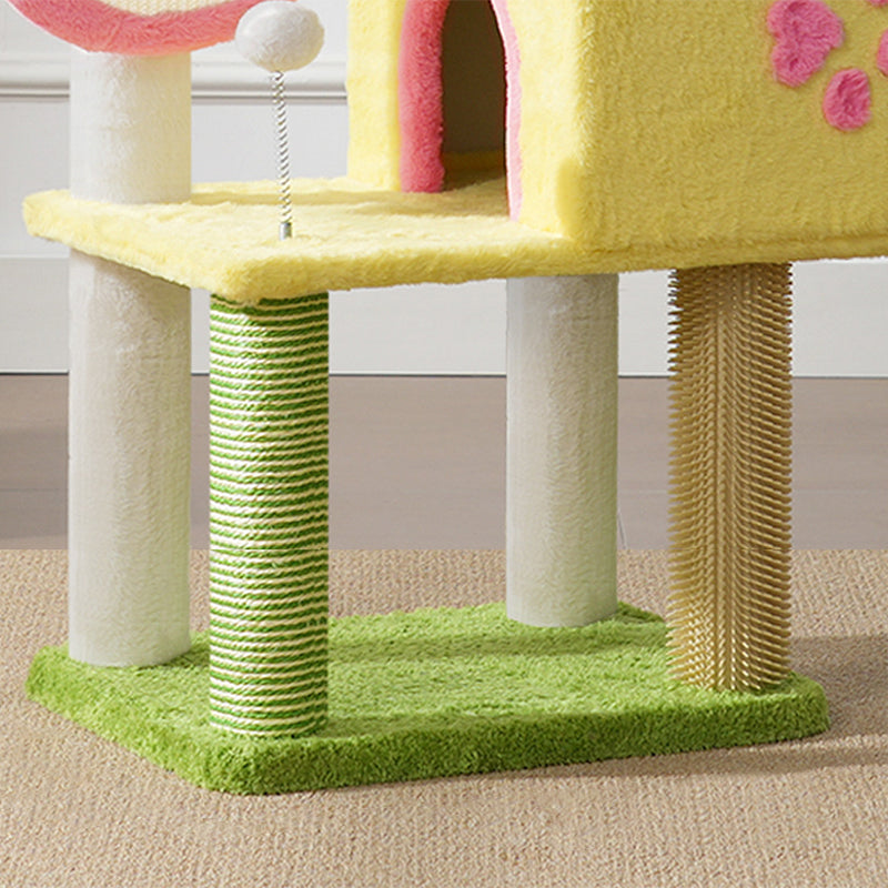Contemporary Creative Rectangular Particleboard Velvet Fabric Sisal Multi-Functional Cat Tree For Living Room Cuvalon