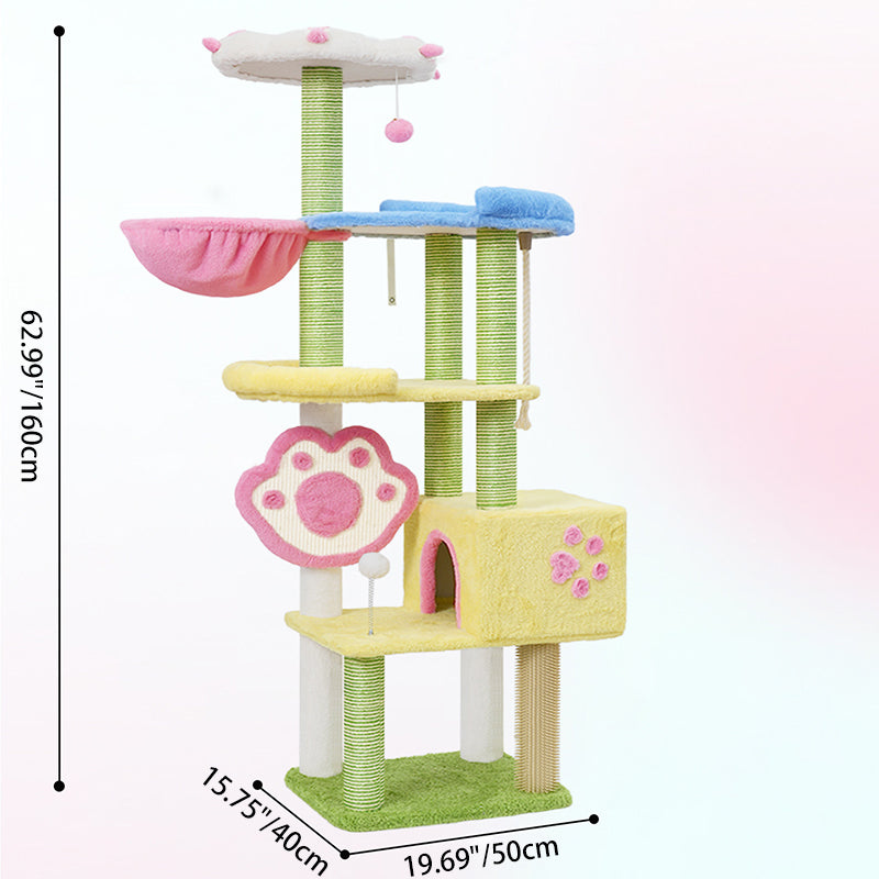 Contemporary Creative Rectangular Particleboard Velvet Fabric Sisal Multi-Functional Cat Tree For Living Room Cuvalon