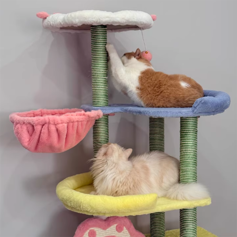 Contemporary Creative Rectangular Particleboard Velvet Fabric Sisal Multi-Functional Cat Tree For Living Room Cuvalon